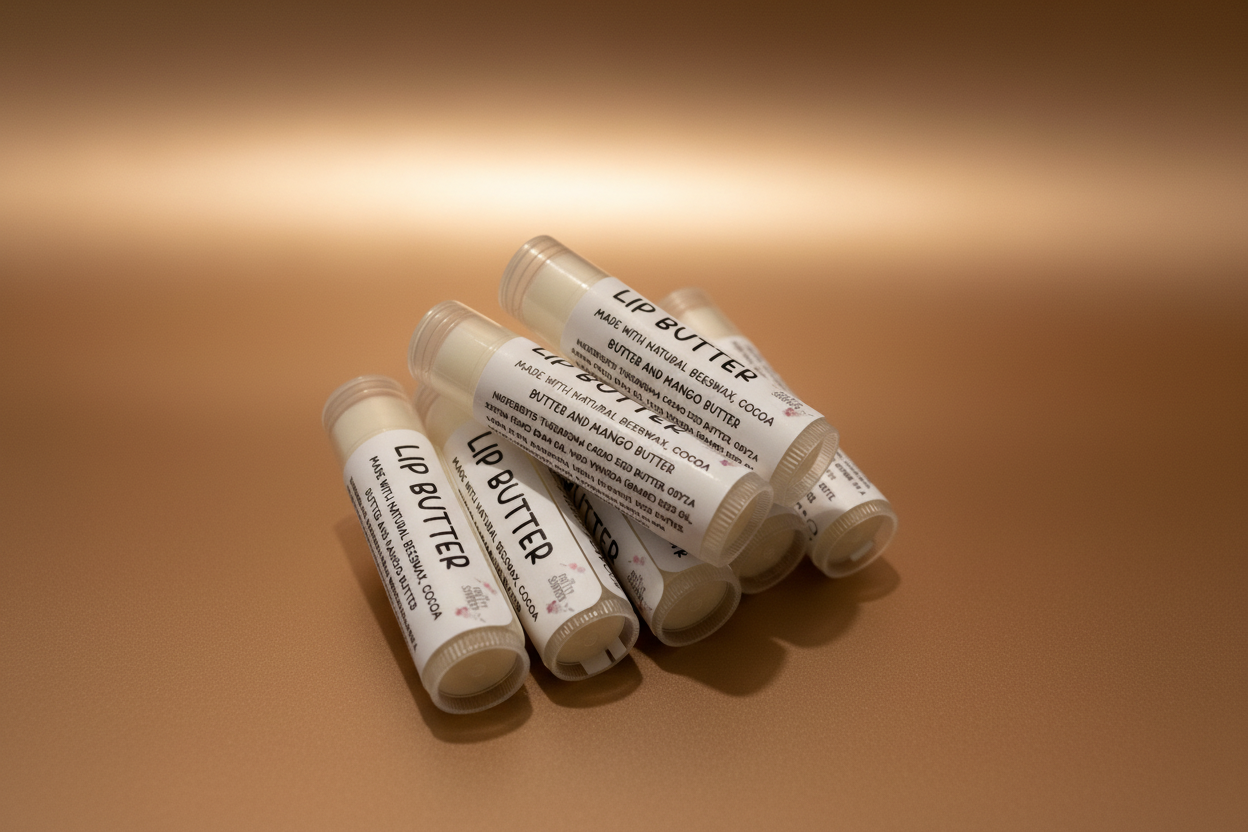 Lip butter products with bronze background